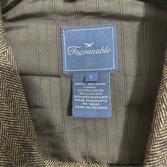 Faconnable Men’s 100% Wool Sport Coat Jacket Blazer Herringbone Gray Sz L - Picture 11 of 16